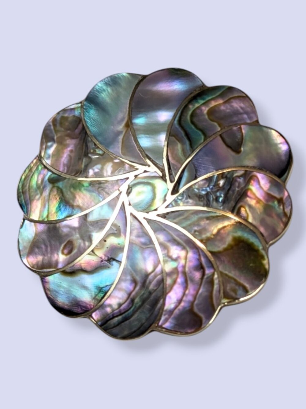 Vintage Scalloped Abalone Inlay Taxco-Style Mexico Brooch - Picture 5 of 10